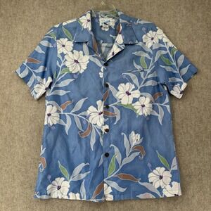 Mens Andrade Honolulu Resort Shop‎ Vintage Cotton White Blue Floral Shirt XL
